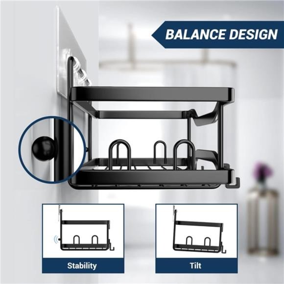 2 Pack Bathroom Shower Organizer, Adhesive Shelves with hooks and Hanging Cups - Picture 5 of 6